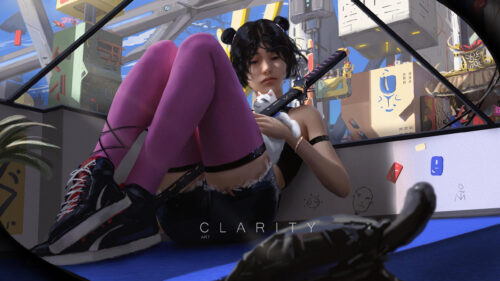 Anime Girl with Cat in Cyberpunk Cityscape 4K Desktop Wallpaper