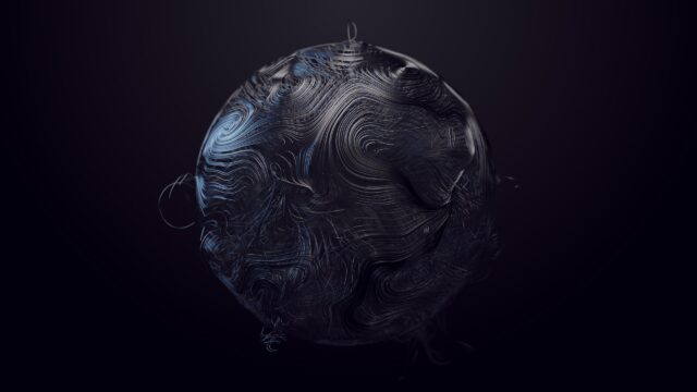 Abstract Dark Sphere with Intricate Wire Thread Details 4K Wallpaper