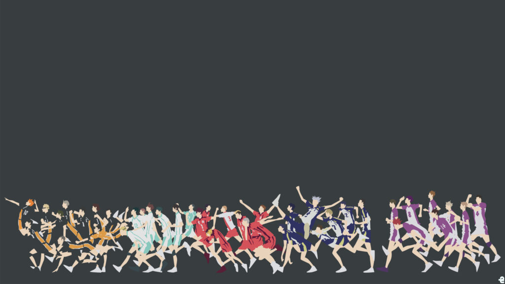 Minimalist Haikyuu Characters Running Anime Desktop Wallpaper