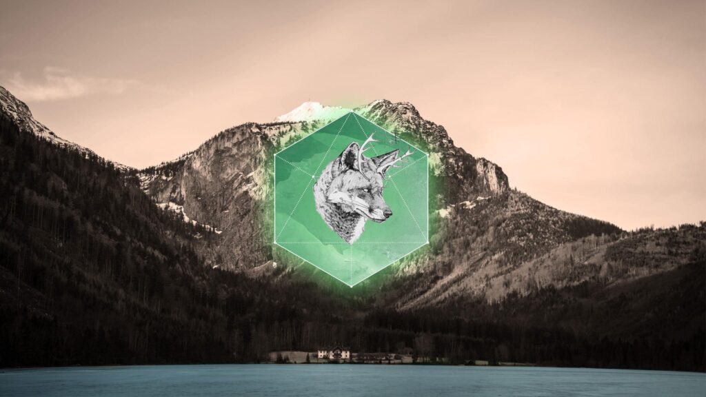 Minimalist Fox with Antlers Geometric Mountain Nature 4K Desktop Wallpaper
