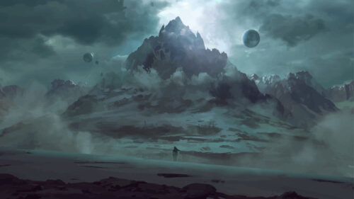 Mysterious Alien Planet Landscape with Lone Traveler PC Wallpaper