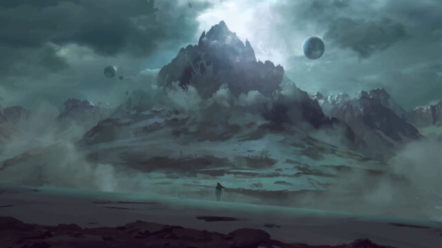 Mysterious Alien Planet Landscape with Lone Traveler PC Wallpaper