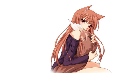 Cute Anime Fox Girl with Long Brown Hair Desktop Wallpaper