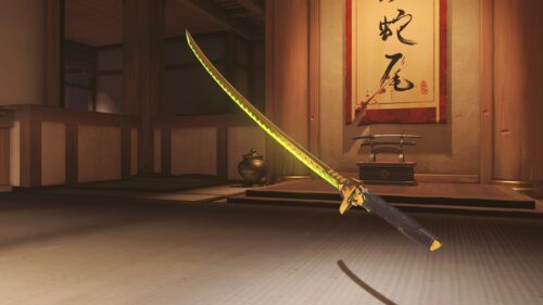 Genji Overwatch Golden Katana Blade in Hanamura Dojo 4K Wallpaper