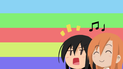 Cute Anime Girls Singing Pastel Background 4K Desktop Wallpaper