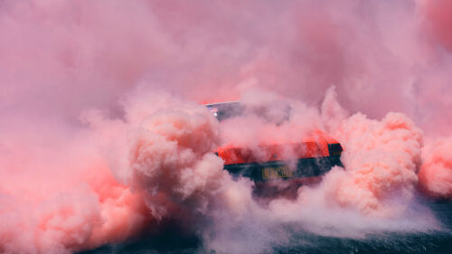 Red Sports Car Drifting in Pink Smoke Cloud 4K PC Wallpaper