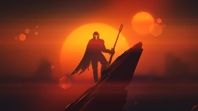 The Mandalorian Silhouette Sunset Tatooine Style 4K PC Wallpaper
