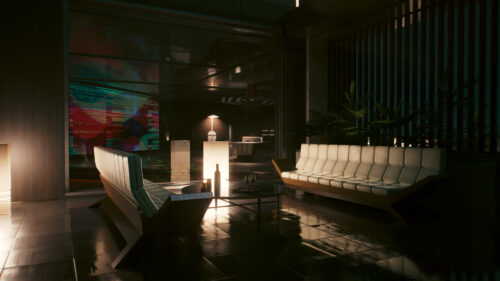 Cyberpunk 2077 Luxury Apartment Living Room Interior 4K Desktop Wallpaper