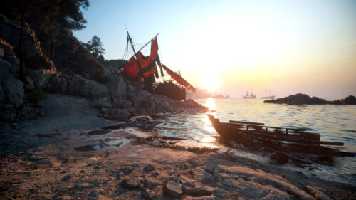 Shipwreck at Sunset Coastal Landscape 4K PC Wallpaper