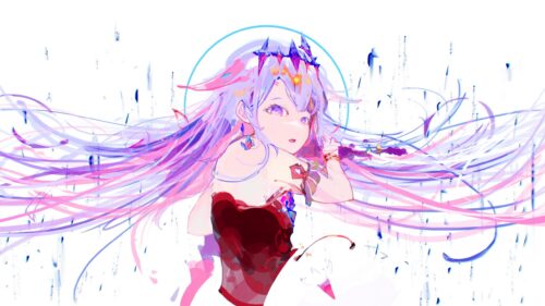 Stunning Anime Girl with Flowing Multicolored Hair Artistic Desktop Wallpaper