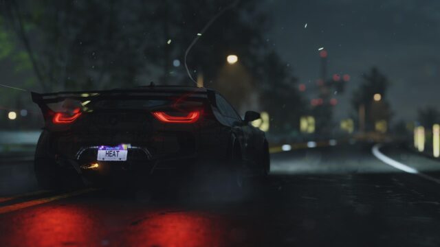 Modified BMW i8 Racing at Night in the Rain 4K Desktop Wallpaper