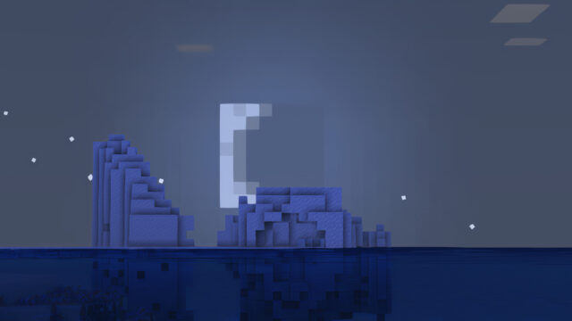 Minimalist Minecraft Iceberg Scenery Under Crescent Moon Desktop Wallpaper