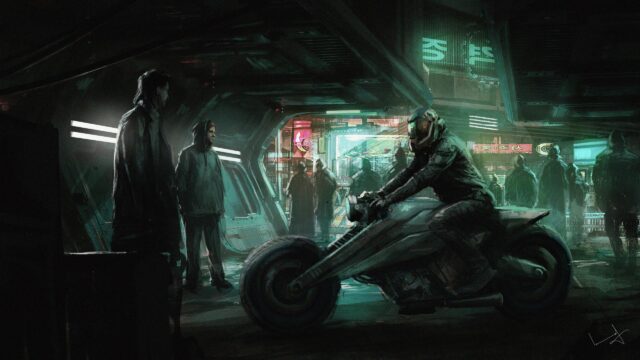 Futuristic Cyberpunk Biker in Dark Neon City Street 4K Desktop Wallpaper