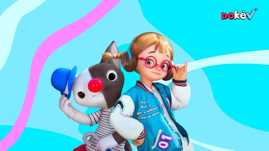DokeV Stylish Girl and Mascot Character 4K Desktop Wallpaper