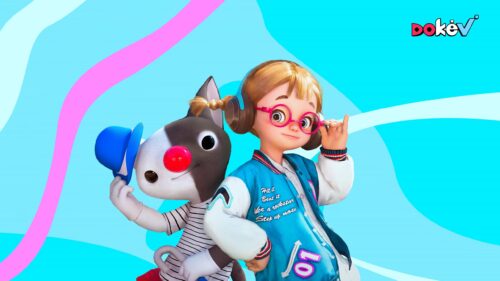 DokeV Stylish Girl and Mascot Character 4K Desktop Wallpaper