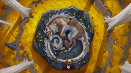 Fantasy Fox Sleeping on Stone in Golden Autumn Forest PC Wallpaper