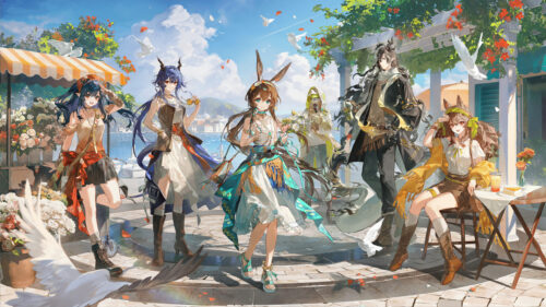 Anime Characters Enjoying a Sunny Seaside Vacation 4K Desktop Wallpaper