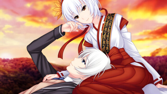 Anime Couple Romantic Sunset White Hair Characters PC Wallpaper