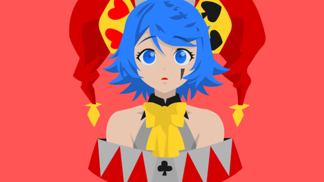 Anime Jester Girl with Blue Hair Minimalist Vector Style Desktop Wallpaper
