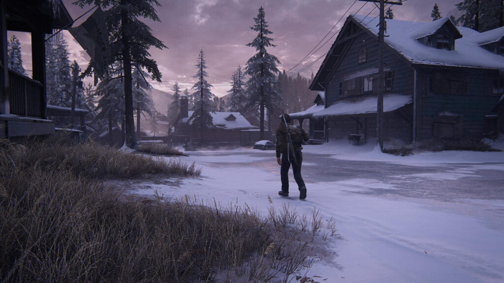 The Last of Us Part 1 Joel Miller Walking Through Snowy Lakeside 4K Desktop Wallpaper