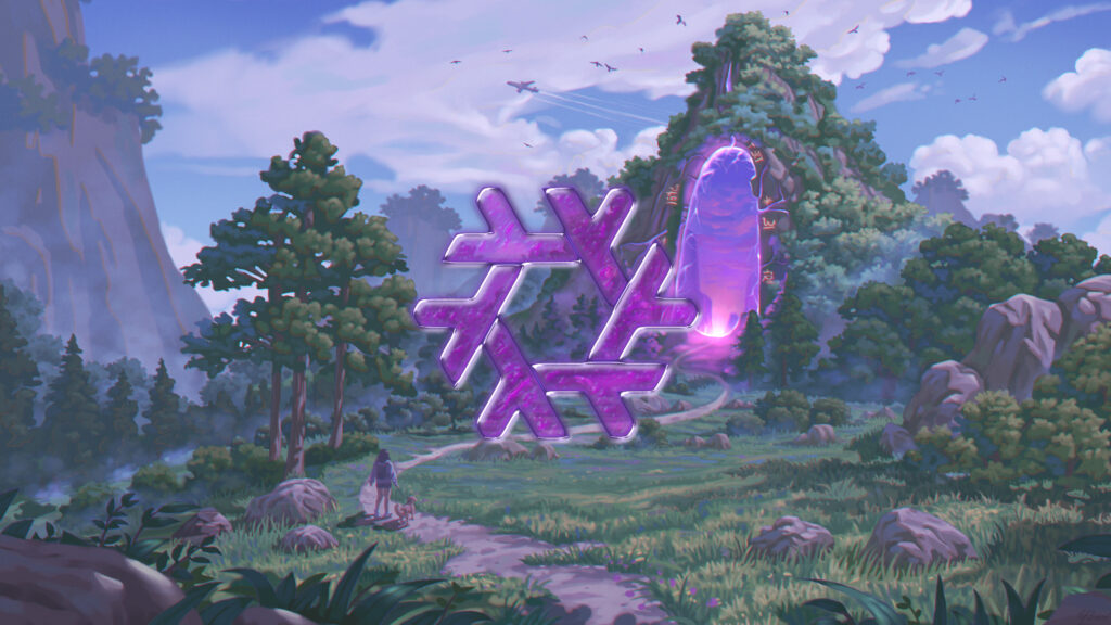 Fantasy Landscape with Mysterious Glowing Purple Portal 4K Desktop Wallpaper