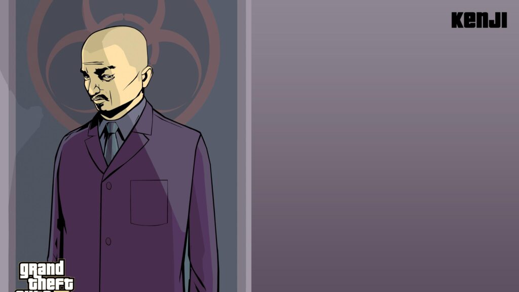 Kenji Kasen from GTA III Minimalist Purple Character Portrait PC Wallpaper