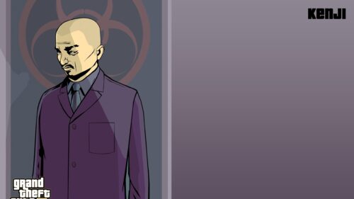 Kenji Kasen from GTA III Minimalist Purple Character Portrait PC Wallpaper