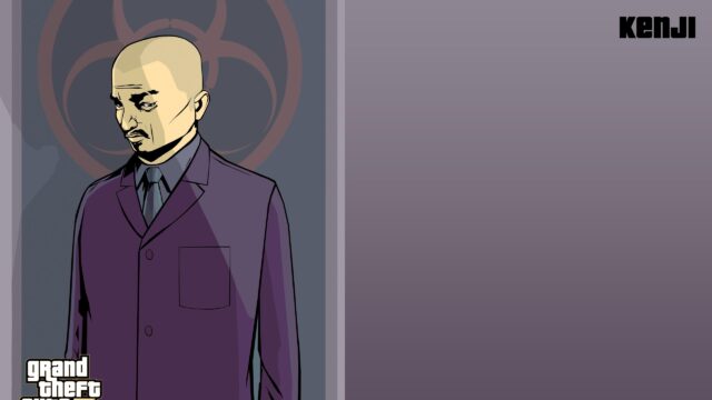 Kenji Kasen from GTA III Minimalist Purple Character Portrait PC Wallpaper
