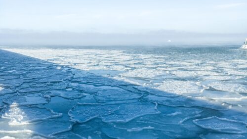 Frozen Arctic Ice Sheet and Shimmering Sea Surface 4K Wallpaper