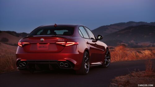Alfa Romeo Giulia Quadrifoglio Rear View at Sunset 4K Desktop Wallpaper