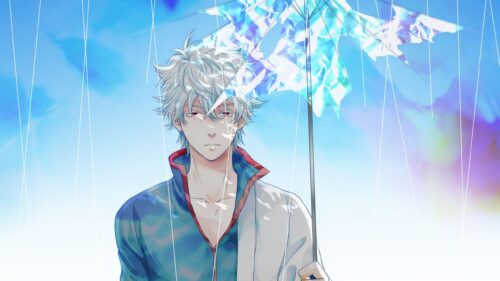 Gintoki Sakata Under Crystal Umbrella Gintama Anime 4K Desktop Wallpaper