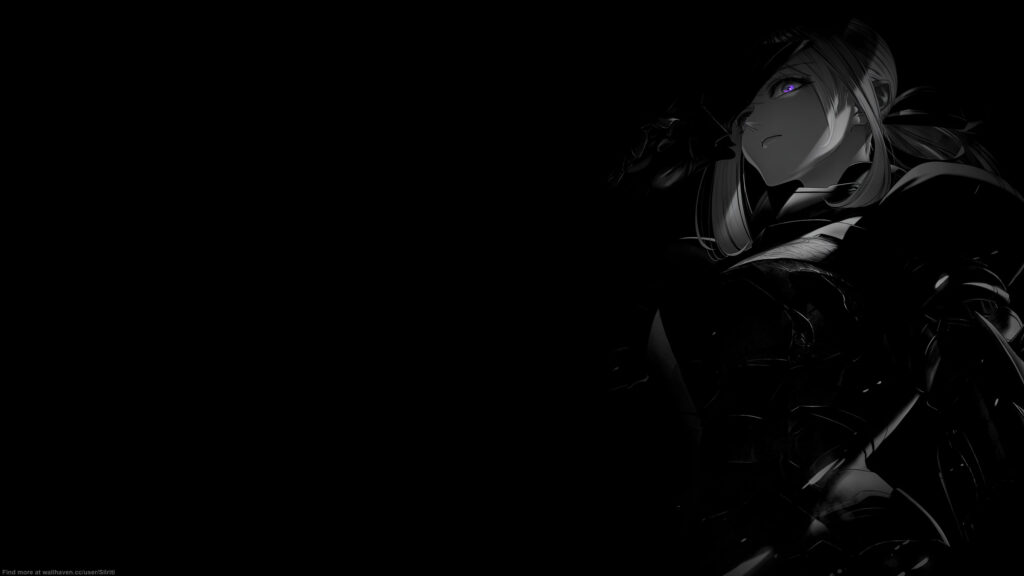 Anime Girl in Dark Knight Armor with Purple Eyes 4K Desktop Wallpaper