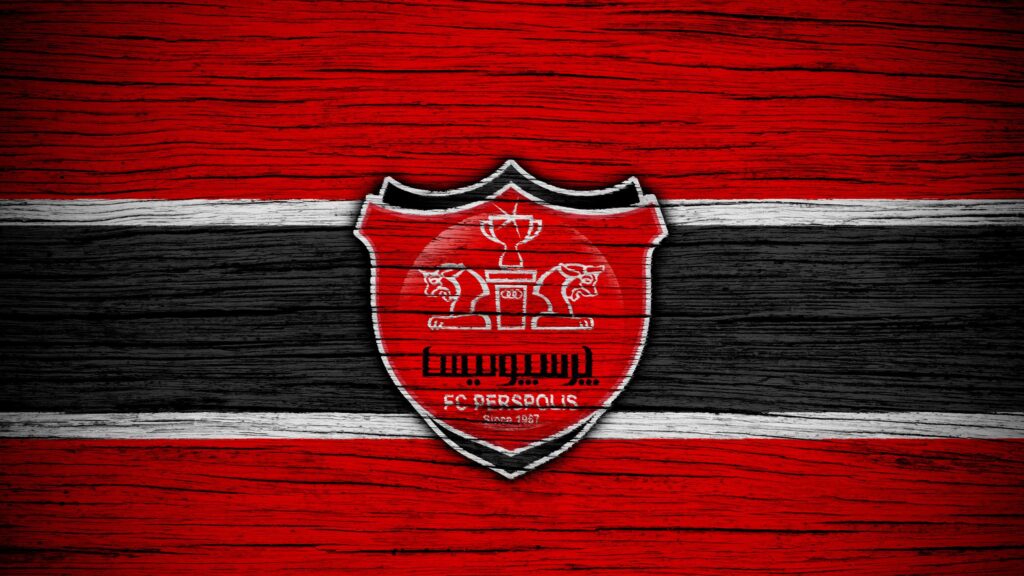 Persepolis FC Logo Red and Black Wood Texture 4K Desktop Wallpaper