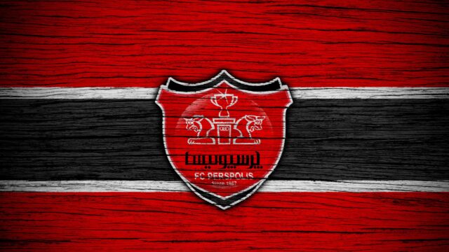 Persepolis FC Logo Red and Black Wood Texture 4K Desktop Wallpaper