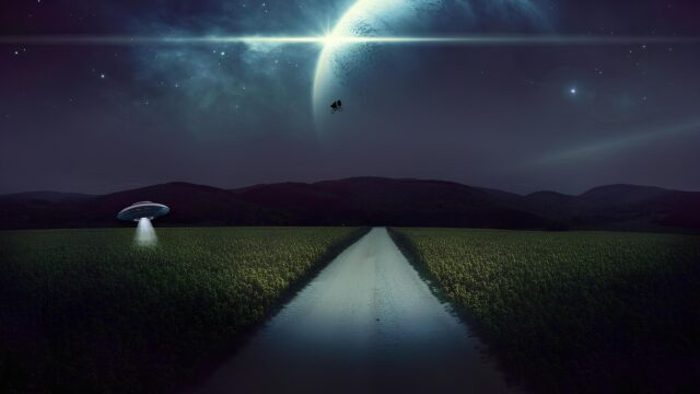 E.T. Flying Bicycle Across Moonlit Field Cinematic Desktop Wallpaper