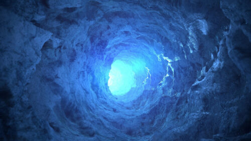 Abstract Glowing Blue Ice Cave Tunnel 4K PC Wallpaper