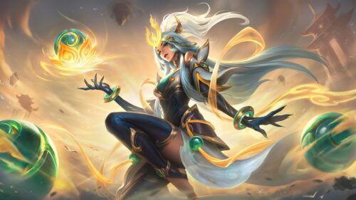 Ethereal Warrior Goddess with Glowing Orbs Fantasy PC Wallpaper