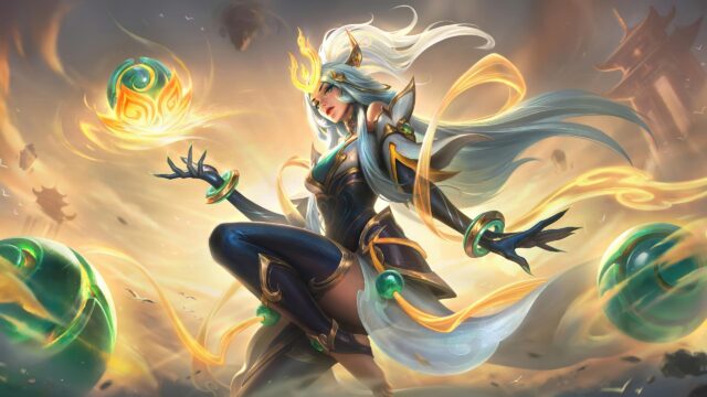 Ethereal Warrior Goddess with Glowing Orbs Fantasy PC Wallpaper