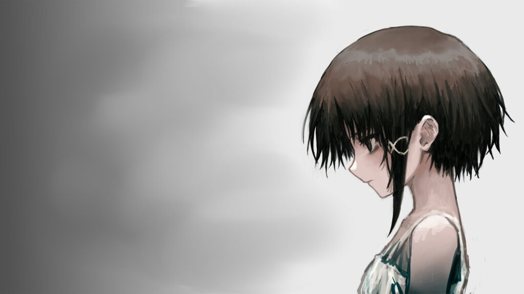 Sad Anime Girl Profile View Minimalist Aesthetic Desktop Wallpaper