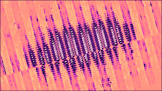Abstract Digital Wave Pattern in Vibrant Pink and Purple Gradient 4K Wallpaper