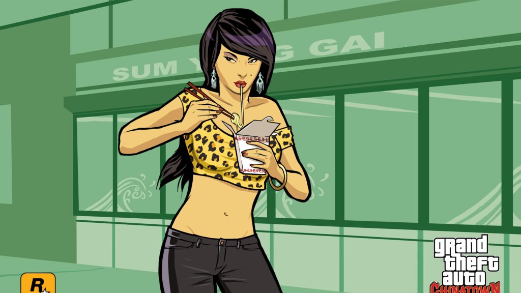 Grand Theft Auto Chinatown Wars Anime Girl Eating Noodles 4K Wallpaper