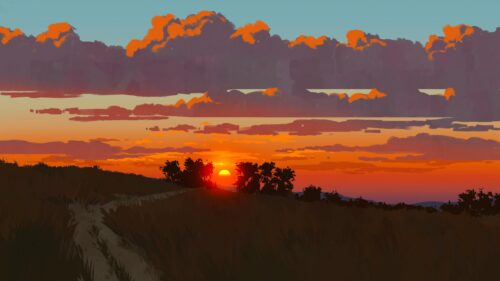 Stunning Sunset Over Rolling Hills Digital Art Desktop Wallpaper