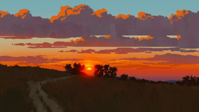 Stunning Sunset Over Rolling Hills Digital Art Desktop Wallpaper