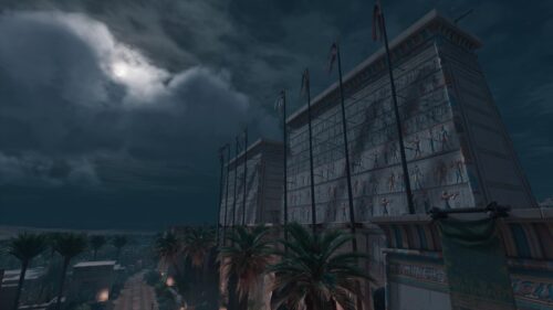 Ancient Egyptian Temple Under Moonlight 4K Desktop Wallpaper