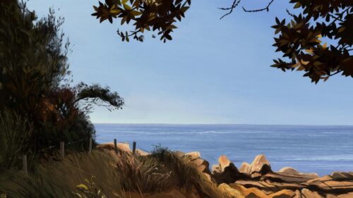 Coastal Seascape Cliff View Digital Art 4K Desktop Wallpaper