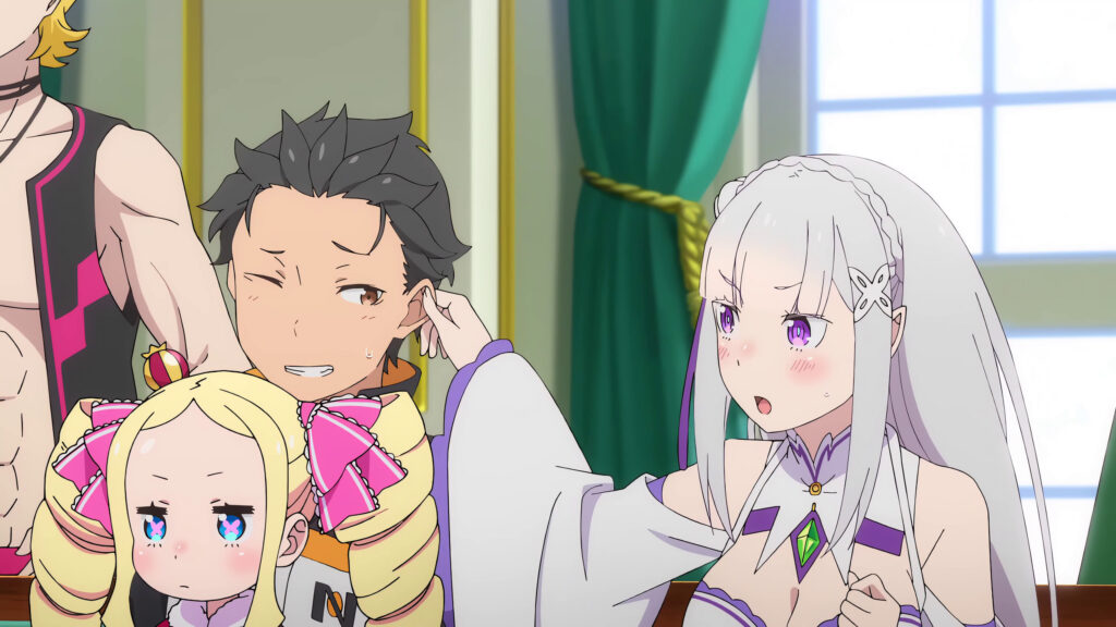 Re Zero Emilia and Subaru Funny Moment Anime Desktop Wallpaper