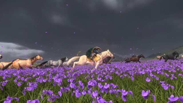 Jin Sakai Riding Through Purple Flower Fields Ghost of Tsushima PC Wallpaper
