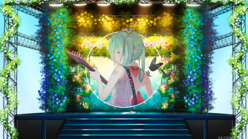 Hatsune Miku Guitar Performance Floral Stage 4K PC Wallpaper