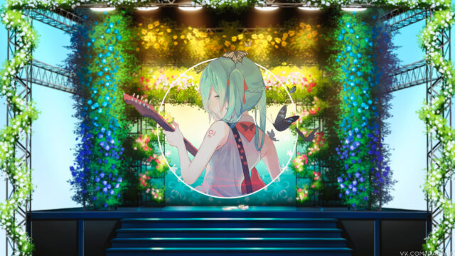 Hatsune Miku Guitar Performance Floral Stage 4K PC Wallpaper