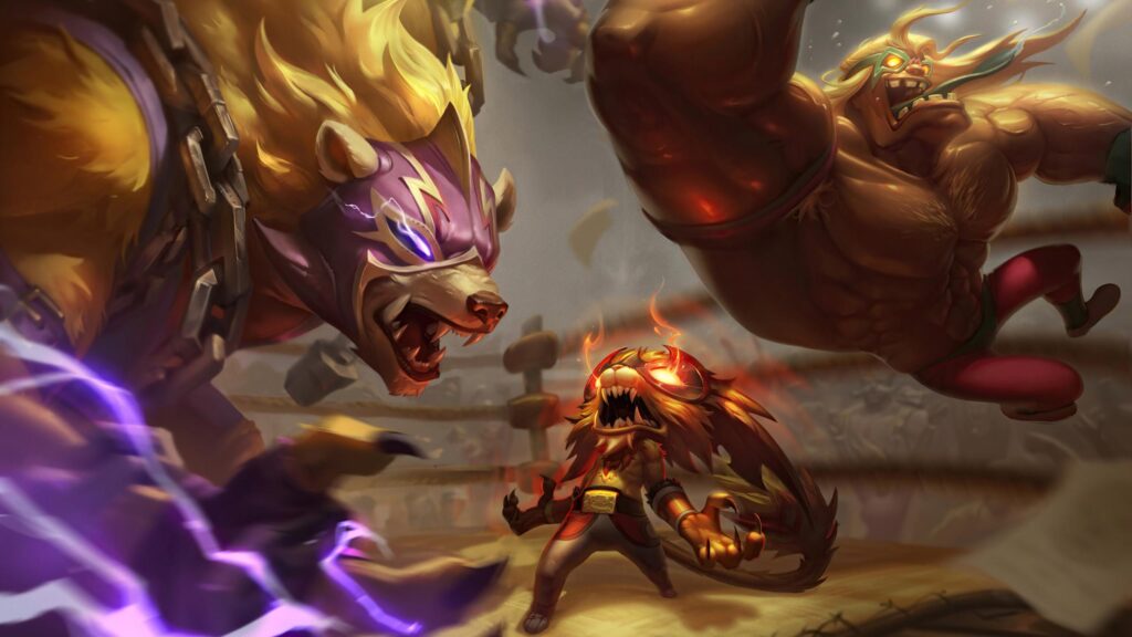 Gnar and Volibear in Lucha Libre Ring League of Legends Desktop Wallpaper
